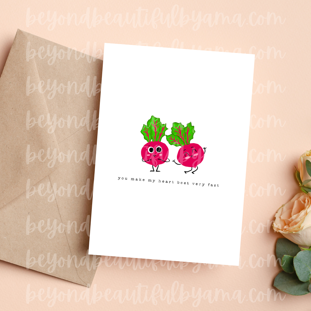 Make My Heart Beet Very Fast Greeting Card Valentine's Day | Blank Greeting Card| Valentine's Day Card
