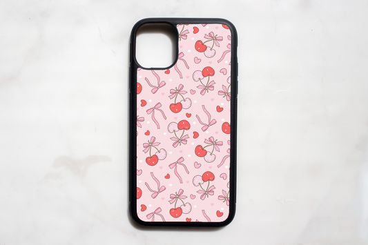 Pink Cherries and Bows Phone Cases, 7 7+ 8 8+ Se XR X XS Max 11 Pro Max 12 Pro Max Mini, 13, 13 Pro