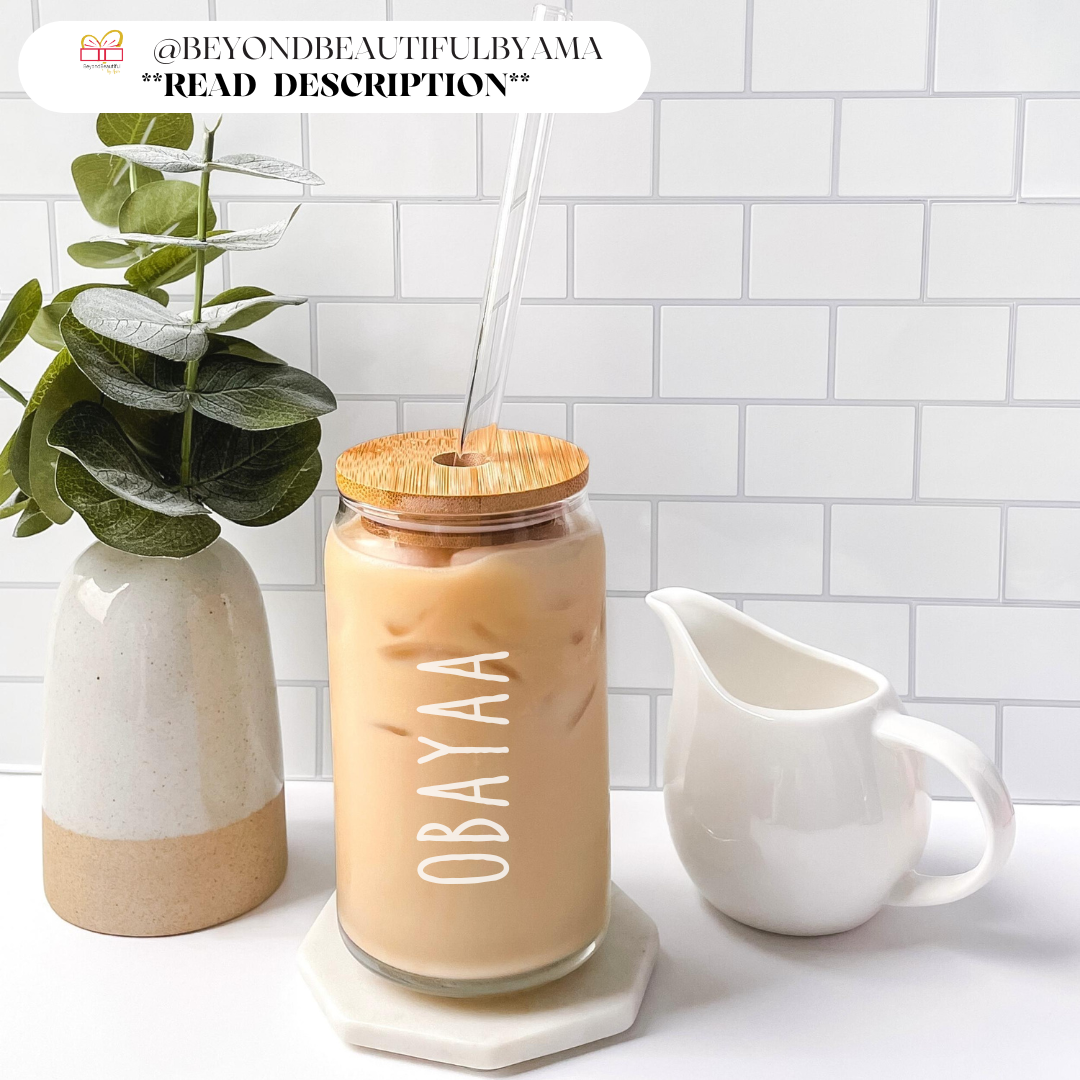16 oz glass cup with bamboo lid Personalized Glass Cup with Bamboo Lid & Straw