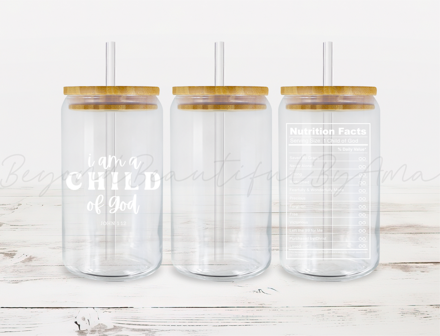 Child of God Tumbler full wrap design in white