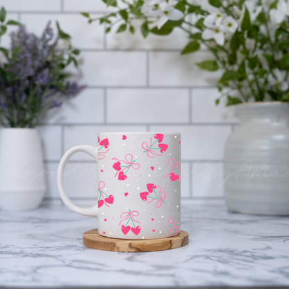 Cherry Hearts & Bows Ceramic Mug