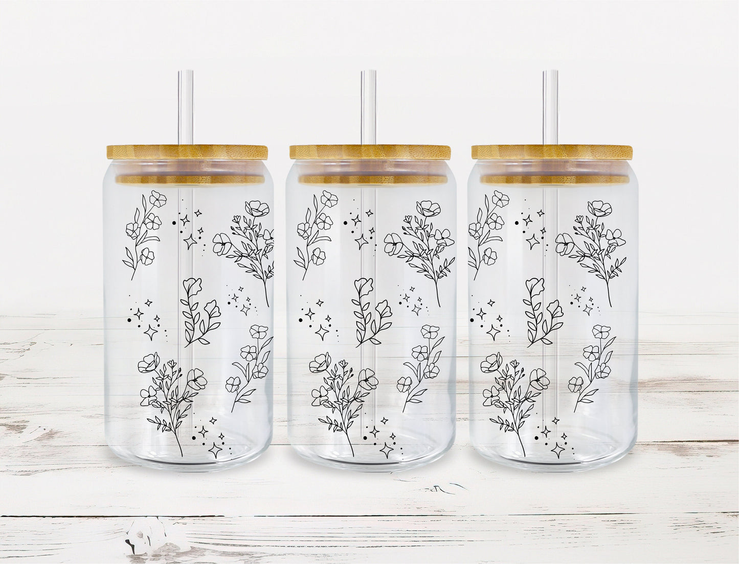 Wildflower Beer Can Glass, Iced Coffee Glass, Blessed ang Highly Favored, 16oz Libbey, Bamboo Lid, Custom Glass, Gift For Her, Sublimation