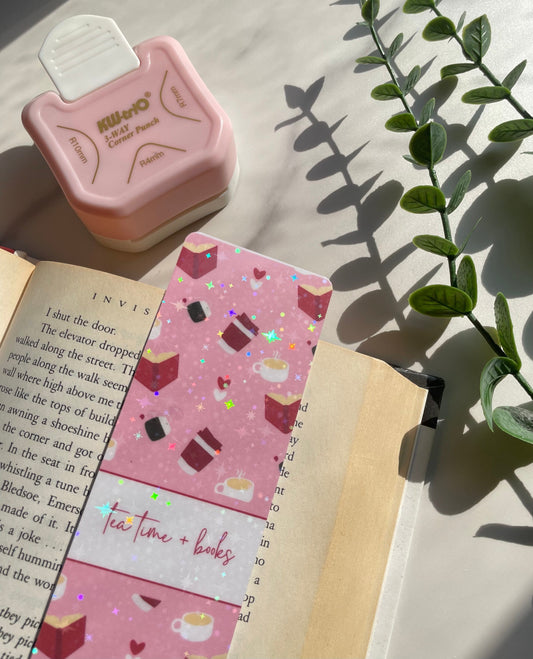 Tea Time & Books Bookmark | Book Lover Bookmark | Cute Holographic Bookmark | Reading Challenge | Bookish Gift