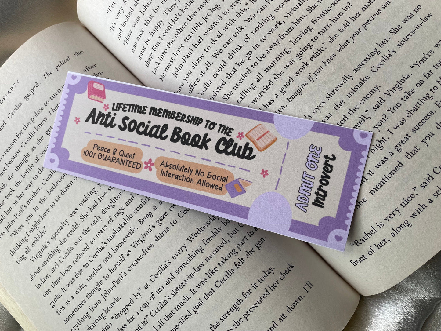 The Anti Social Book Club Bookmark | Book Lover | Cute Bookmark | Page Marker | Bookish Gift | Book Worm | Bookmark Ticket | Female Bookclub