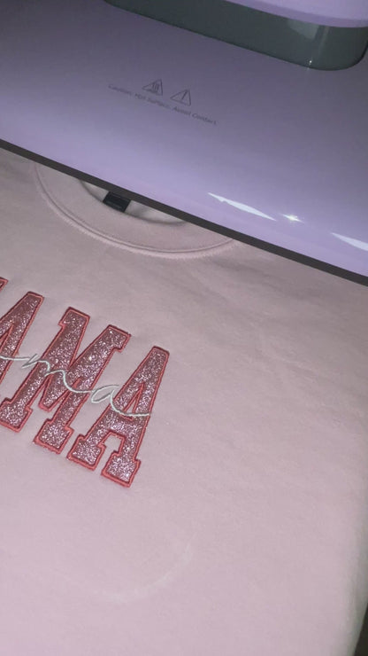 Mama Applique Embroidery Glitter Sweatshirt | Mother's Day Gift Idea | New Mom