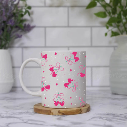 Cherry Hearts & Bows Ceramic Mug